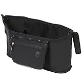 ベビーカー用バッグ ベビーカー ドリンク ホルダー ポケット 多機能小物入れ（ブラック）