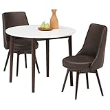 ダイニングセット 3点 ラウンドダイニングテーブル ( ホワイト 白天板 ) &amp;チェア ( ダークブラウン ) 2点 木製 【 組立品 】 大川家具