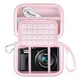 Lacdo カメラキャリングケース 対応 Panasonic Lumix TZ99/TZ300/LX15/TZ95/TZ100/TZ90/TZ200 ポイントと撮影デジタルカメラ、保護カメラストレージトレーブバッグ、メッシュポケットフィットバッテリー、ケーブル、ピンク