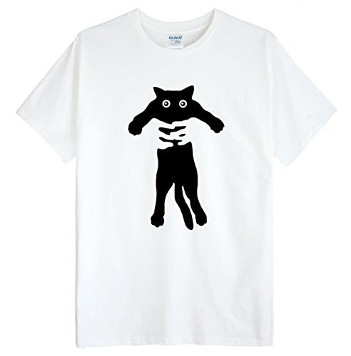 (ゴジラ千) GODZILLASENN メンズｔシャツ ネコをつかまって 柄プリントTシャツ ホワイト M