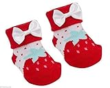 Babytown Newborn Girl Baby Shower Strawberry Socks Booties in Organza Gift Bag (0-6 MONTHS, RED 10C1