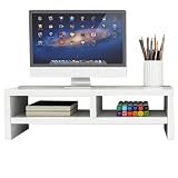 モニター台 卓上 パソコン台 ディスプレイ台 机上台 PC台 プリンタ台 幅50cm 収納棚付き 耐荷重30kg 木製 収納領域ロータイプ設計 省スペース キーボード マウス収納 目線が上がるので首肩の負担が軽減 シンプルデザイン 組立簡単 工具不要 整理整頓 (ホワイト,2層)
