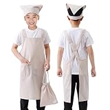 [Poweforest] エプロン 子供 キッズ 三角巾 巾着袋 3点セット 男の子 女の子 小学生 中学生 肩掛け バッククロス ポケット付き おしゃれ 可愛い 着脱簡単(ベージュ, L/140-160CM)