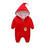 エルフ ベビー(Fairy Baby)ロンパース ベビー服 フード付き 麋柄ジャンプスーツ 秋冬防寒着 66 レッド