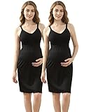 iLoveSIA (アイラブシア) マタニティブラキャミワンピース 前開き パット付き タンクワンピース インナーパジャマ 黒 2枚セット L