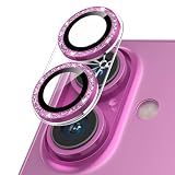 Podick カメラフィルム iPhone 16/16 Plus用 カメラカバー キラキラ 9H強化ガラス アルミ合金 アイフォン16/16Plus用 カメラ保護 ピカピカ キズ防止 耐衝撃 高透過率 黒縁取り 露出オーバー防止 極薄 レンズカバー プロテクター ピンク