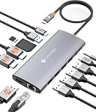 NOVOO USB C ハブ 14-in-1 8K@30Hz 3画面出力 デュアル 4K@60Hz 40cm延長ケーブル USB-C type-c ドッキングステーション 【DP+2 HDMI+5 USB+Type C 5Gbps+PD 100W急速充電+SD+TF+RJ45+3.5mmオーディオ+マイク】NEC/Dynabook/iPhone 17