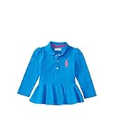 ポロラルフローレン ビッグポニー ぺプラム長袖ポロシャツ ブルー (女の子12～24か月用) 12M [並行輸入品]