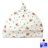 ☆日本製☆ベビー用帽子　フライス（バラの花柄）　新生児 頭回り36-39cm　綿100％ (生成り色)