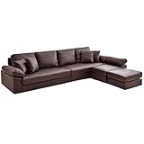 タンスのゲン 【レザー】 カウチソファ ポケットコイル仕様 クッション付き 4人掛けタイプ ブラウン 31200009 04