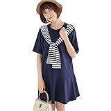 SFGHOUSE　おしゃれ　授乳口付き　マタニティワンピース　コーデ 　チュニック　産前　産後　半袖　サイズM ～ L　お宮参り　妊婦服　 (L, ブルー)