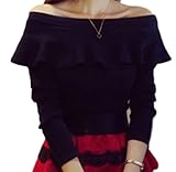 Galette des Rois(ガレット デ ロワ) d13 トップス レディース ニット 長袖 フリル オフショル 白 黒 赤 d13 (フリーサイズ, ブラック)