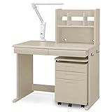 デスク ワークデスク 学習デスク 100cm パソコンデスク 机 ワゴン付き ライト付き (ホワイトウォッシュ)