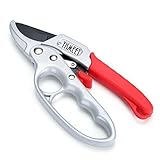 Ratchet Pruning Shears - Sharp 8-inch Garden Hand Pruners - Best Small Secateurs - High Carbon Steel