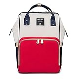ベビーおむつバッグトラベルバッグ、防水絶縁バッグ、スプライシングカラー多機能大容量ポータブルストレージバッグ,Redandwhite