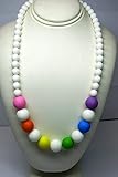 Chewable Teething Necklace for Teething Babies or Nursing Moms. White 9mm Beads on Top and 14mm Colo