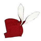 YUANSHOP1 かわいいニット帽 ウサギの耳 ニット帽子 キャップ ベビー キッズ 赤ちゃん 子 子供 用 厚い 保温 防寒 防風 お出かけ お散歩に 多色 (ベルベットない, レッド)