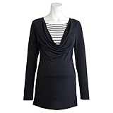 授乳服 長袖 Tシャツ 授乳口付き フェイクレイヤード 長袖ドレープチュニック ネイビー-M1596 L