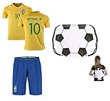 ブラジルHome Neymar Kids # 10サッカーキットJersey and Free Shortsすべてユースサイズ イエロー