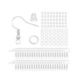 BLOOPIC ステンレス ピアスフック 約50組（150個）セット 手芸 丸玉付き 釣針ピアス ジュエリー用 付き ジャンプリング DIY材料 手作り クラフト ハンドメード (シルバー)