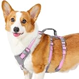 Huntboo 犬 ハーネス 小型犬 中型犬 犬用ハーネス 引っ張り防止 抜けない サイズ調整可能 夜間反射 咳き込み防止 歩行補助 訓練 散歩 大型犬 柴犬 (ピンク,M)