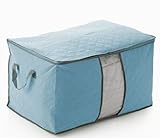 Domire Quilt Cloth Blanket Fabric Storage Organizer Bag Transparent Window Bamboo Charcoal Box (Blue