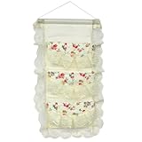 [バドシルク&印花布]　アイボリー/壁掛け/ウォールオーガナイザー/バスケット/掛けバスケット(27.94*48.26cm)