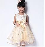Candykids 女の子ドレス 子供ドレス ガールズドレス フラワードレス チュール 結婚式 発表会 (130cm, イエロー)