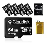 Cloudisk Micro SDカード64 GB(5個セット) フラッシュカードMicro SDXCクラス10 A 2 U 3、SDアダプタ、カードリーダー（64 GB）