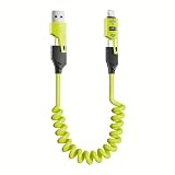 4in1カールコードケーブル Type-CからLightningへ USB-AからType-Cへ 変換コネクタ付きカールコード充電ケーブル65W 最大480Mbps 4イン1マルチ充電ケーブル ノートパソコンPD対応 iPhone Samsung (グリーン)