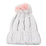 キッズ ベビー ファー 付き 子供 ニット帽 選べる5色 ボンボン ニットキャップ 男女 兼用 秋 冬 帽子 (赤ちゃん, グレー)