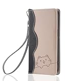 らくらくスマホ F-53E ケース 手帳型 猫 可愛い オリジナル かわいい らくらくスマホ F53E 携帯ケース 手帳型 ストラップ付きケース らくらくスマホ F53E カード収納付きケース 磁石付き ベルトなし スタンド機能 らくらくスマートフォンF-53E カバーケース 財布型 薄型 軽量 らくらくスマホ F53E 手帳型カバー 黒とクリーム