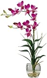 ほぼ天然液体Illusion Dendrobiumシルクフラワーのガラス花瓶 6.75" x 6.75" x 22.5" パープル 1135-PP