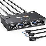 KCEVE 8K DP KVMスイッチ USB3.0 KVM切替器 2入力1出力 8K@30Hz/4K@144Hz DP1.4ポート キーボード、マウス、モニターを2PCで共有 USB3.0ケーブル + 手元スイッチ付き