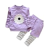 Karchi幼児子供　トップス+パンツ服セット　赤ちゃん　女の子可愛い　少女　衣装　フード付き　ストライプ　Tシャツ　トップス+パンツ服セット (100, 紫)