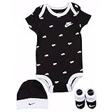 NIKE(ナイキ) 0-6months ブラックxホワイトシューズグラフィック半袖ボディースーツ超豪華3点セット 0-6months（身長約60-70cm） [並行輸入品]