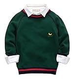 EOZY 男の子 セーター ラウンドカラー 学院風 キッズ用 ニット トップス プルオーバ ー 通学 通園 長袖 秋冬 暖かい 柔らかい 子供服 130 グリーン