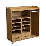 ランドセルラック　子供 ハンガー棚 可動棚 引出し 家具 　幅90 ランドセル 収納 ラック キャスター6個付 新入学 棚 収納 キッズ ナチュラル、ホワイト