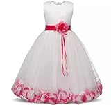 Effiku(エフィック）ベビー キッズ 花びらドレス フォーマルドレス セレモニー 女の子 70cm-130cm (130cm, 白レッドピンク)