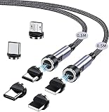 マグネット-充電ケーブル 7ピン 3A急速充電+データ通信 0.5M+0.5M For iPhone Type-C-充電ケーブル 3in1 充電コード 【6個端子+ 2本セット】 540度回転 磁石 Ligting USB-B ケーブル For iPad Air/Pad Pro/For iPhone 13 / 12 / 11 / SE/Pixel 片手操作 ブルーシルバー HYDOOD