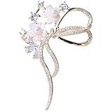 パール貝殻桜花のブローチジルコンリボン花コサージュ結婚式卒業式卒園式入学式の胸飾り花 母の日記念日お誕生日クリスマスなどの女性へのプレゼントギフトケース付き