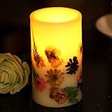 Home impressions Yellow Flower Flameless LED Candle with Timer, Work with 2 C Batteries and Embossed