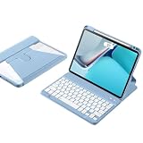 KMXDD 360度回転 対応 iPad Air 11インチ 適合 iPad Air5 Air4適合 キーボードケース 縦置き 透明カバー 可愛い レディース iPad Pro11 第4/3/2/1世代適合 カラーキーボード Bluetooth 分離式 クリア 多機能 (ブルー+角型キー)