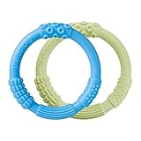 Lifefactory Multi-Sensory Latex & BPA-Free Silicone Teething Ring, Sky/Spring Green, Set of 2 by Lif