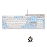 Ajazz AK35i メカニカルキーボード 美しい有線ゲーミングキーボード 白いバックライト 空色&ホワイト2色PBTボタン 104キー 4マルチメディアキー ボリュームホイール 英語配列 (茶軸)