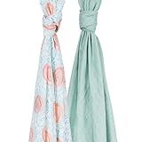 Bebe au Lait Oh So Soft Muslin Swaddle Blanket Set Fresco and Lagoon [並行輸入品]