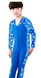 男の子/女の子 キッズ水着 長袖 フルスーツ ダイビング 子供水着 スクール水着 スイムウエア 日焼け防止 UVカット アニメ専線 (LLサイズ, ブルー)