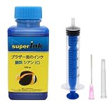 ブラザー （BROTHER）用 シアン （顔料） 詰め替え 互換インク superInk 100ml （全機種対応） + 手袋1組 + 10ml注入器 + 針 + キャップ