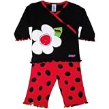 SOZO（ソゾ）女の子用ブラックお花＆てんとう虫プレミアムコットンパジャマ長袖上下2点セット 3T 3歳用　100cm-105cm 花柄スリープウェア,出産祝い [並行輸入品]