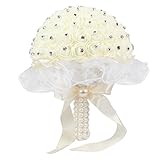 Aytai ウエディングブーケ ブライダル造花 結婚式 二次会 披露宴 写真撮り 贈答品 花嫁 花束 造花 ウエディング花 フラワー (Ivory)